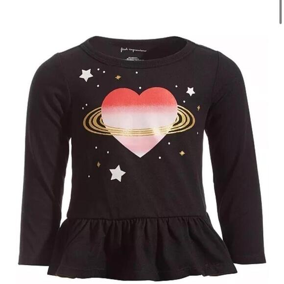 FIRST IMPRESSIONS Baby Girls Space Heart Long-Sleeve Peplum T-Shirt size 6-9 - Picture 3 of 3